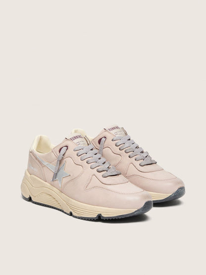 Golden Goose Womens Running Sole In Powder-Pink Leather With Silver Star Womens