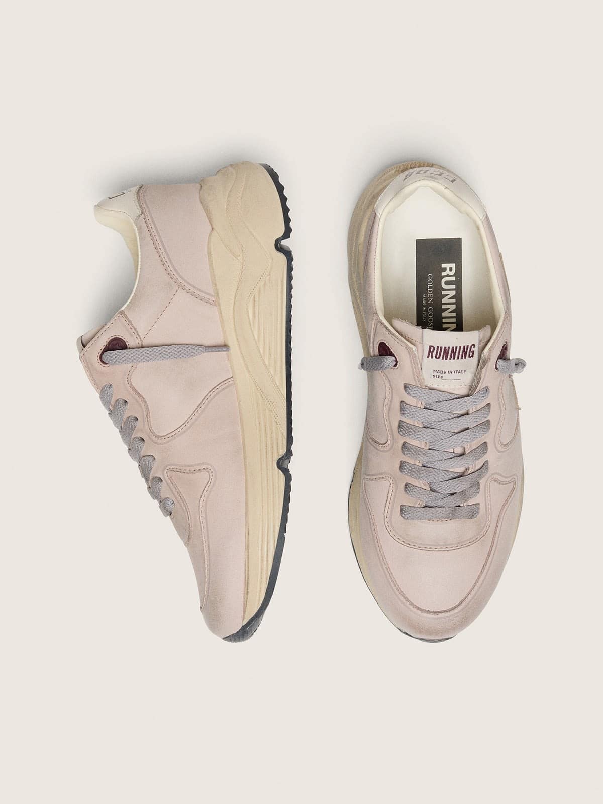 Golden Goose Womens Running Sole In Powder-Pink Leather With Silver Star Womens