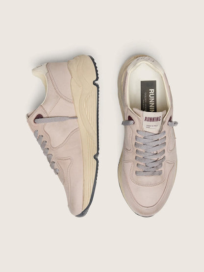 Golden Goose Womens Running Sole In Powder-Pink Leather With Silver Star Womens