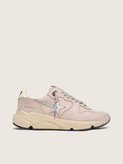 Golden Goose Womens Running Sole In Powder-Pink Leather With Silver Star Womens