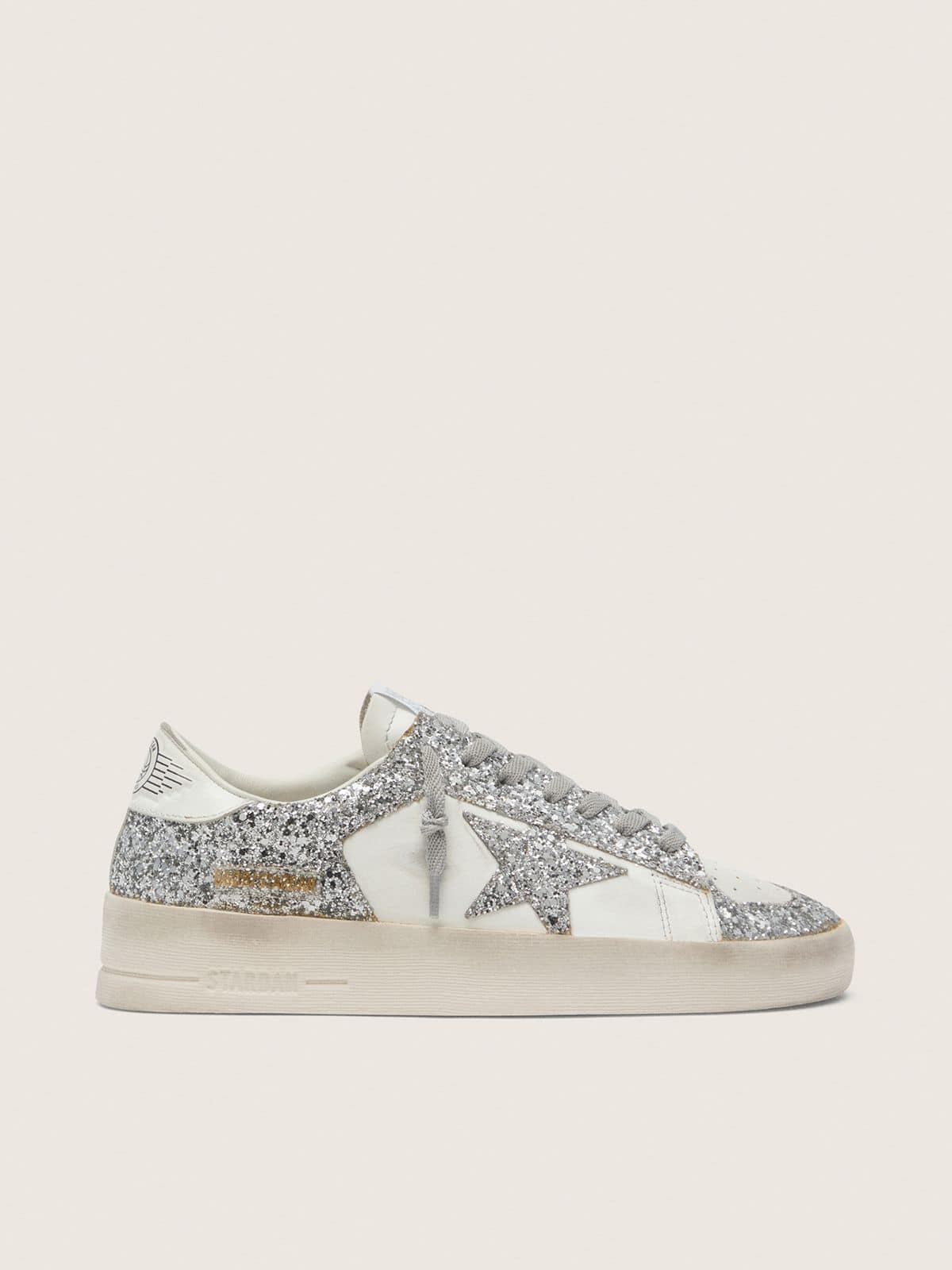 Golden Goose Womens Stardan In White Leather And Glitter Womens