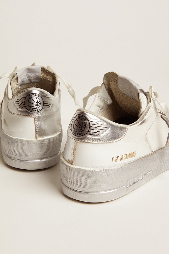 Golden Goose Stardan Sneakers With Silver Metallic Leather Star And Heel Tab Womens