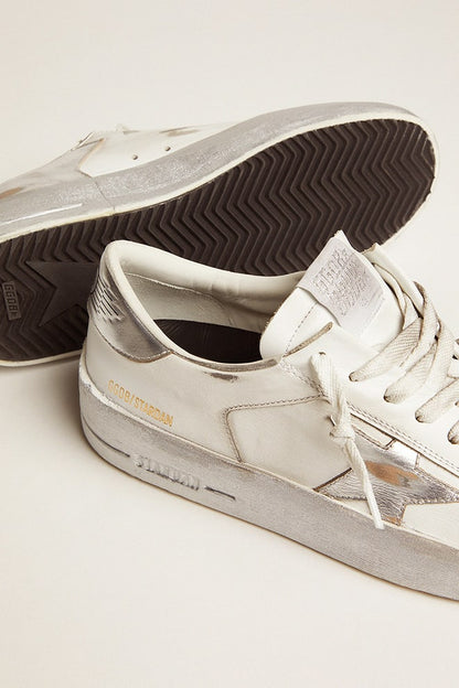 Golden Goose Stardan Sneakers With Silver Metallic Leather Star And Heel Tab Womens