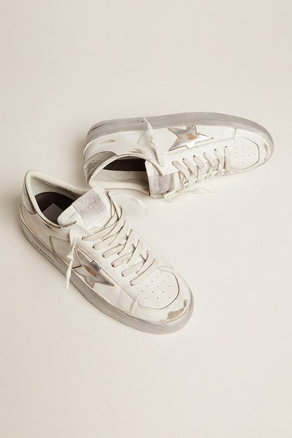 Golden Goose Stardan Sneakers With Silver Metallic Leather Star And Heel Tab Womens