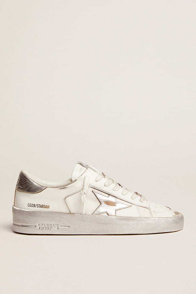 Golden Goose Stardan Sneakers With Silver Metallic Leather Star And Heel Tab Womens