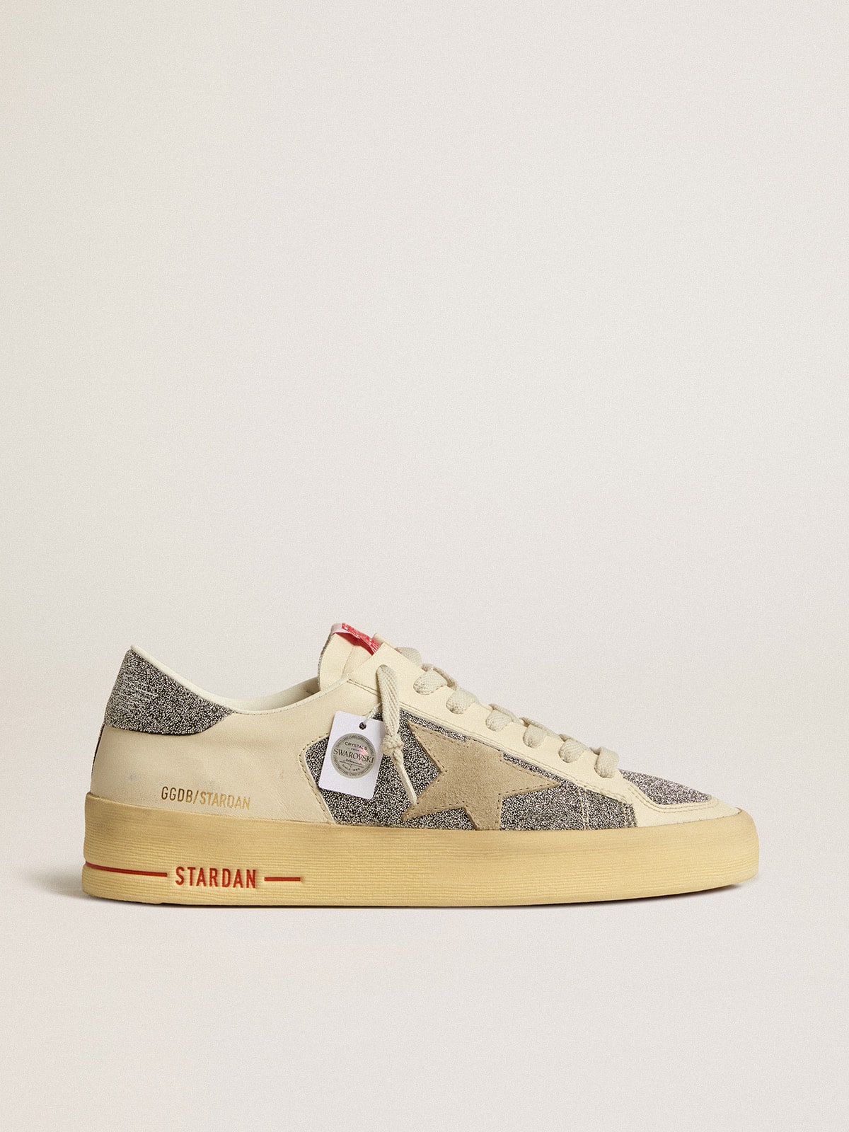 Golden Goose Womens Stardan In Suede With Sand Star And Silver Swarovski Crystal Inserts Womens