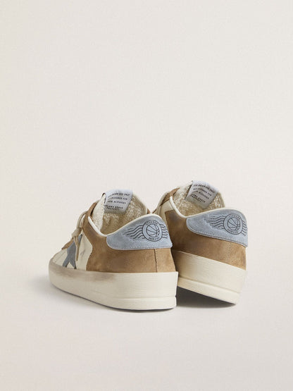 Golden Goose Stardan Ltd In White Leather And Tobacco Suede With Light Blue Suede Star And Heel Tab Womens