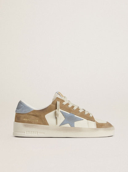 Golden Goose Stardan Ltd In White Leather And Tobacco Suede With Light Blue Suede Star And Heel Tab Womens