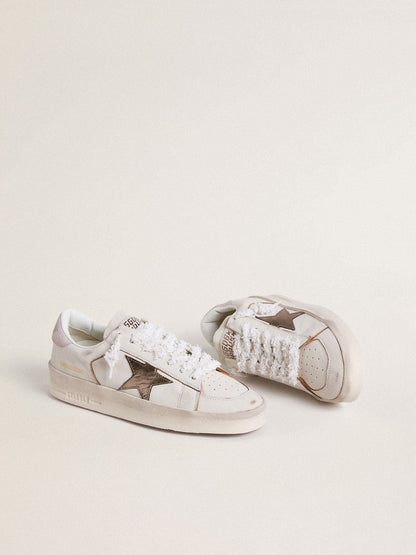 Golden Goose Stardan In Nappa Leather With Metallic Silver Leather Star And Pink Suede Heel Tab Womens