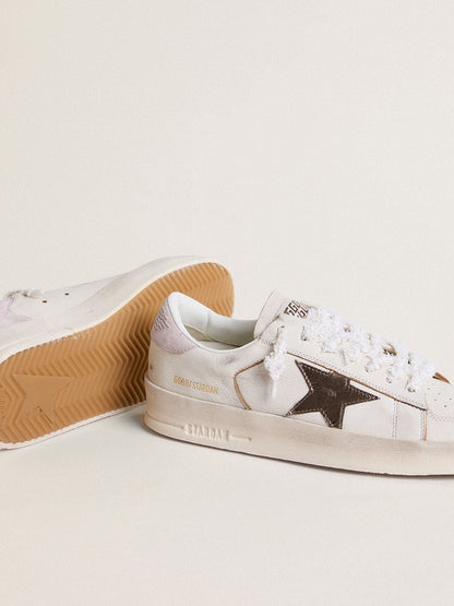 Golden Goose Stardan In Nappa Leather With Metallic Silver Leather Star And Pink Suede Heel Tab Womens