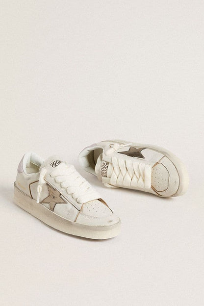 Golden Goose Stardan In Nappa Leather With Metallic Silver Leather Star And Pink Suede Heel Tab Womens