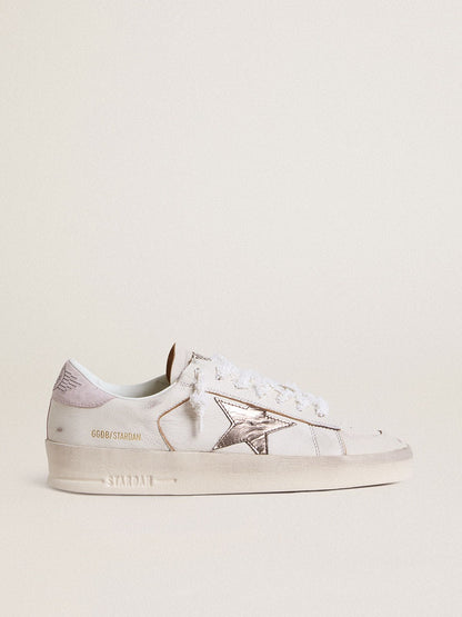 Golden Goose Stardan In Nappa Leather With Metallic Silver Leather Star And Pink Suede Heel Tab Womens