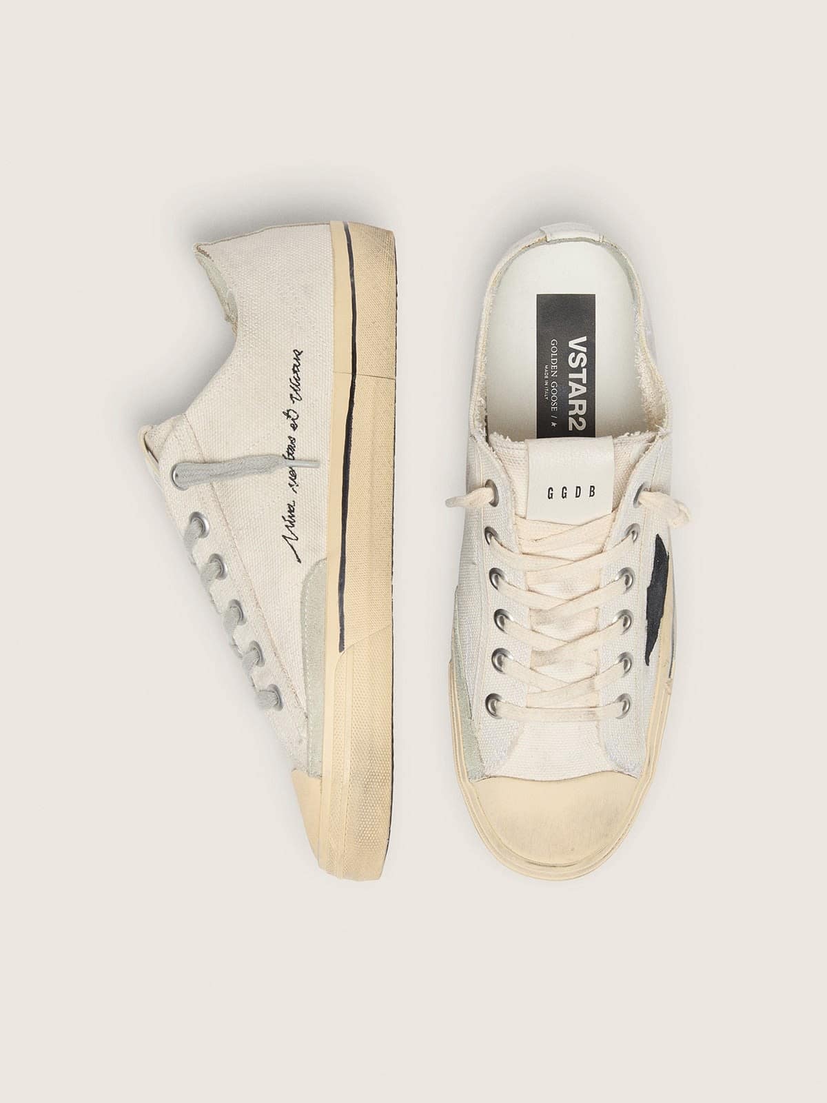 Golden Goose Womens V-Star With Black Suede Star And Embroidered Lettering Womens