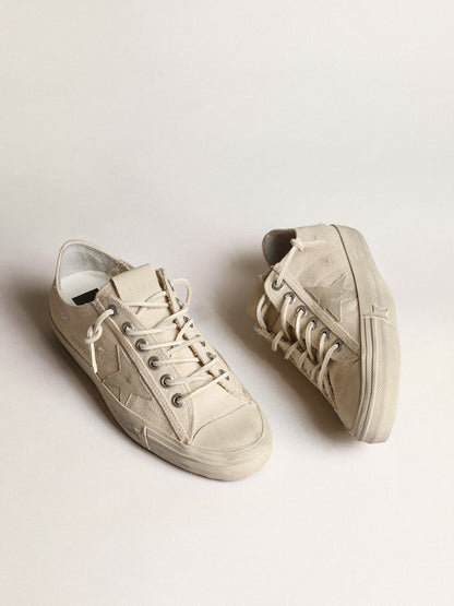 Golden Goose V-Star In Light Cream Canvas With Milk-White Leather Star Womens