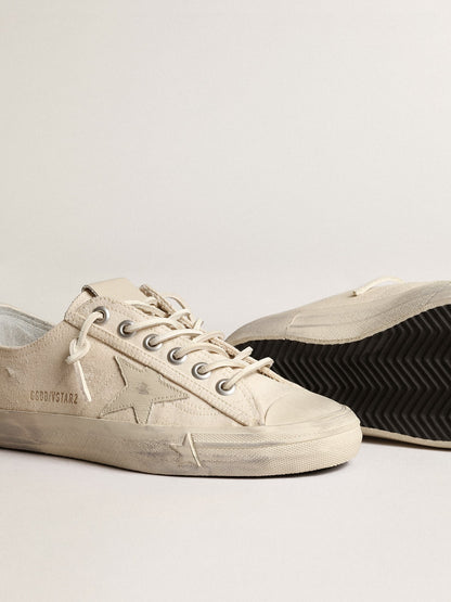 Golden Goose V-Star In Light Cream Canvas With Milk-White Leather Star Womens