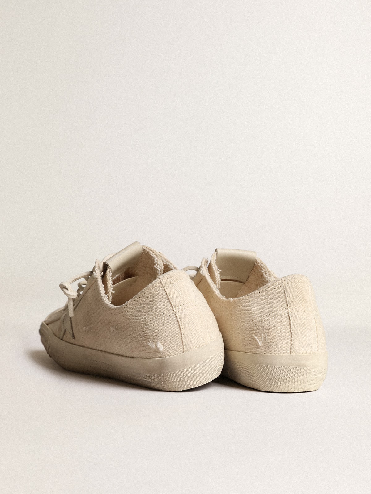 Golden Goose V-Star In Light Cream Canvas With Milk-White Leather Star Womens