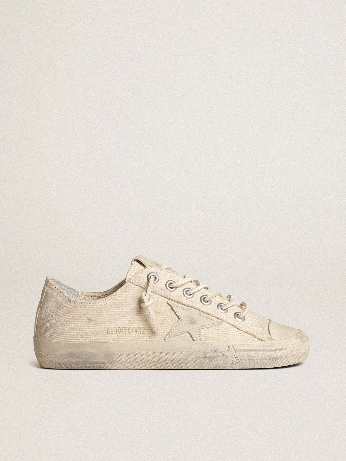 Golden Goose V-Star In Light Cream Canvas With Milk-White Leather Star Womens