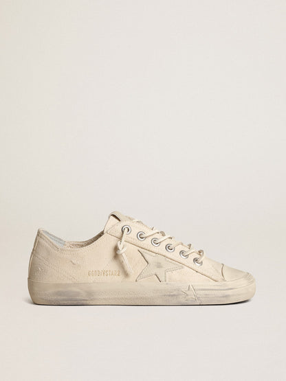 Golden Goose V-Star In Light Cream Canvas With Milk-White Leather Star Womens