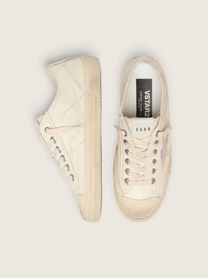 Golden Goose V-Star In Beige Nappa Leather With Old-Rose Suede Star Womens