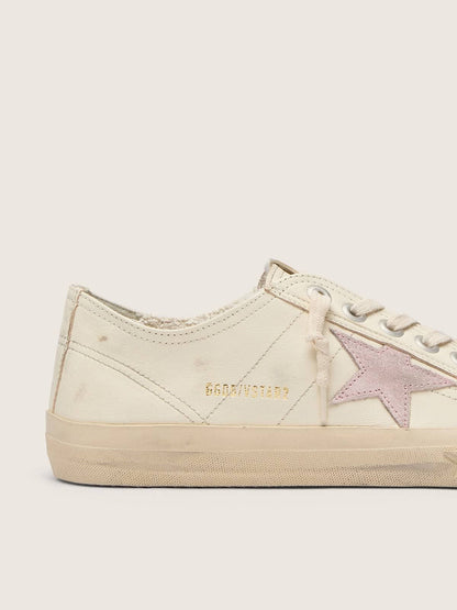 Golden Goose V-Star In Beige Nappa Leather With Old-Rose Suede Star Womens