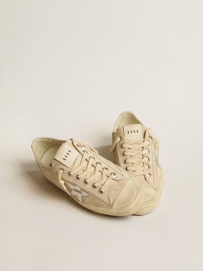 Golden Goose Womens V-Star In Pearl Suede With Silver Metallic Leather Star Womens