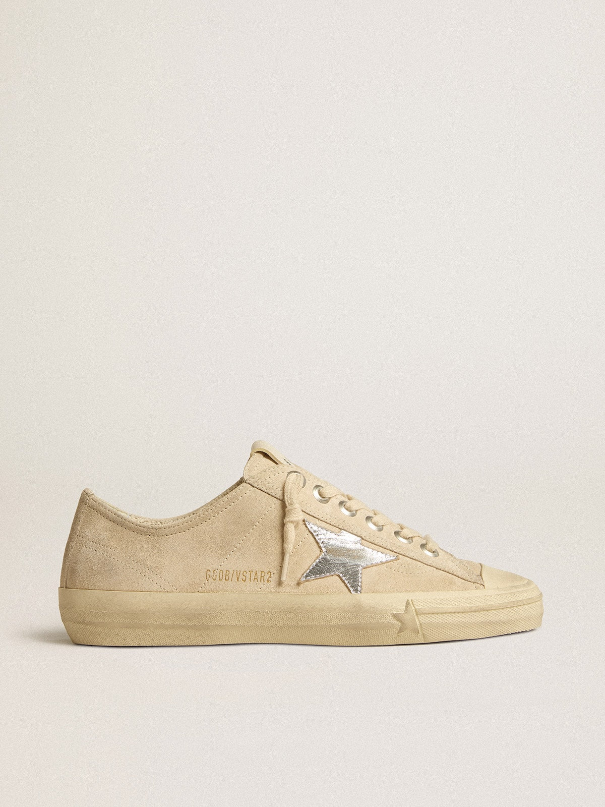 Golden Goose Womens V-Star In Pearl Suede With Silver Metallic Leather Star Womens
