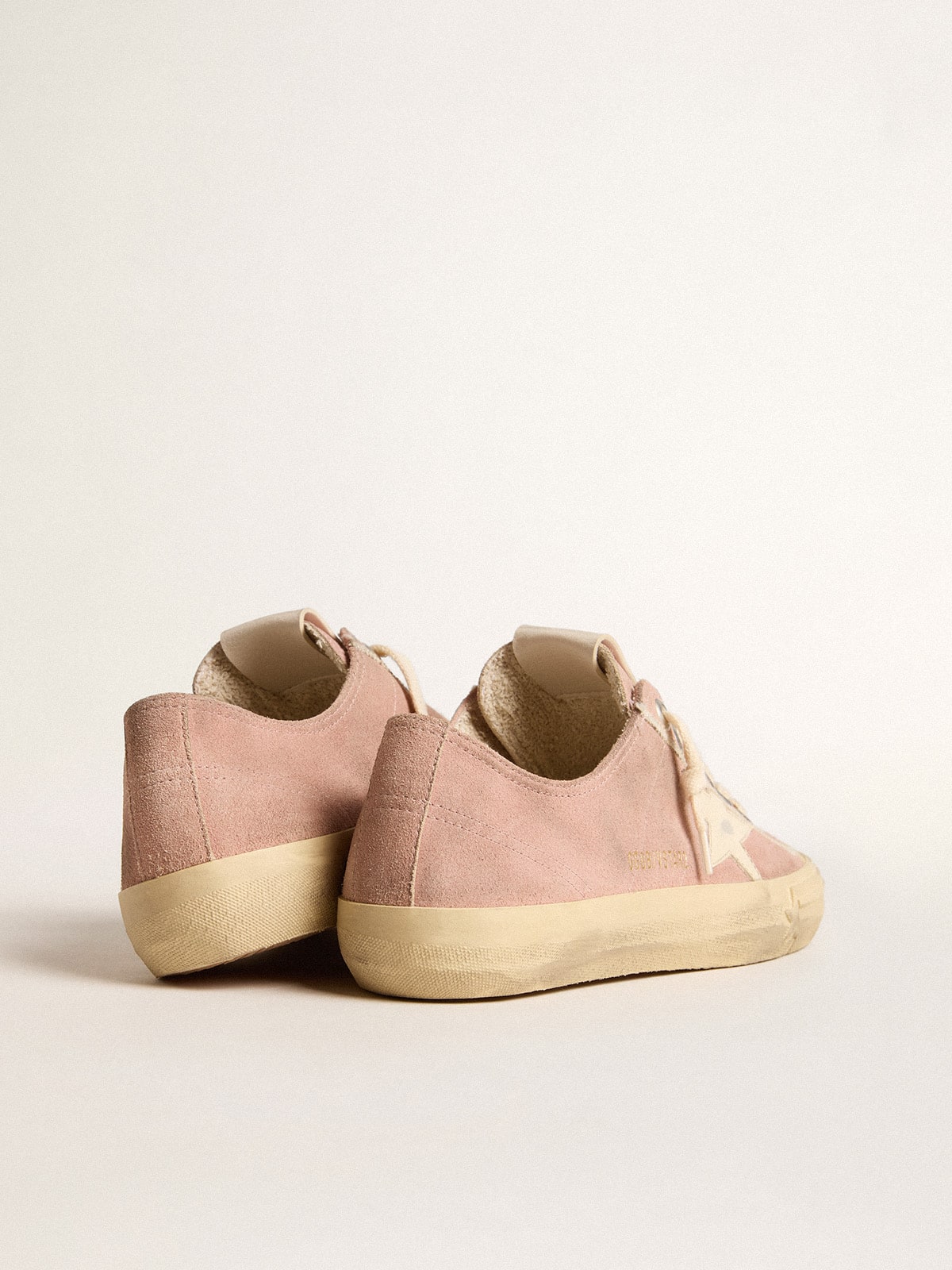 Golden Goose Womens V-Star In Pink Suede With Cream Leather Star Womens