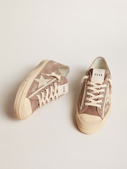 Golden Goose Womens V-Star In Dove-Gray Suede With Light Gray Leather Star Womens