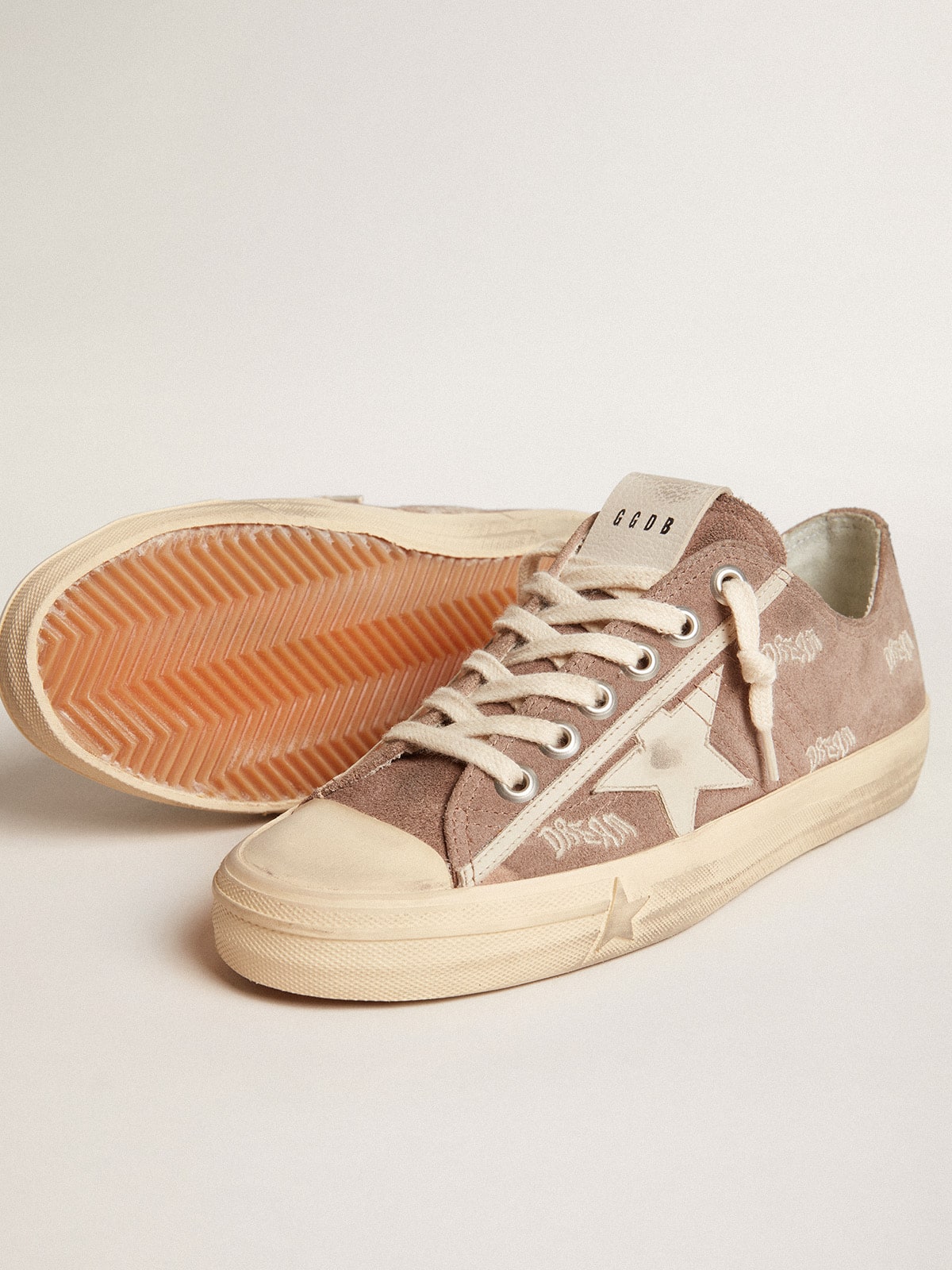 Golden Goose Womens V-Star In Dove-Gray Suede With Light Gray Leather Star Womens