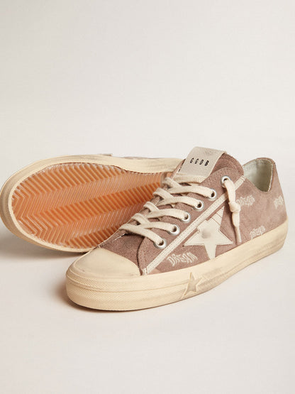 Golden Goose Womens V-Star In Dove-Gray Suede With Light Gray Leather Star Womens