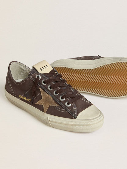 Golden Goose Womens V-Star In Brown Nubuck With Tobacco-Colored Suede Star Womens