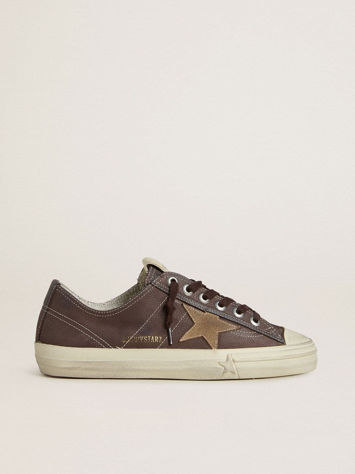 Golden Goose Womens V-Star In Brown Nubuck With Tobacco-Colored Suede Star Womens