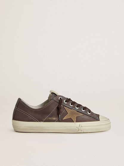 Golden Goose Womens V-Star In Brown Nubuck With Tobacco-Colored Suede Star Womens