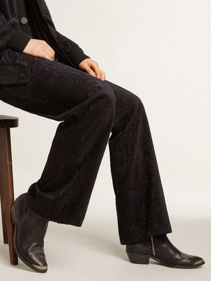 Golden Goose Young Ankle Boots In Black Leather With Sand-Colored Embroidery Womens