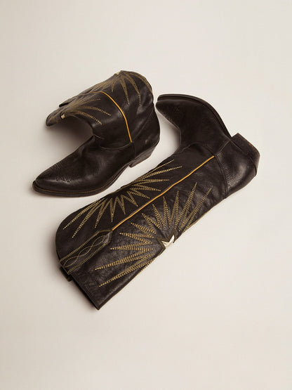 Golden Goose Wish Star Boots In Black Leather With Platinum Laminated Leather Inlay Star Womens