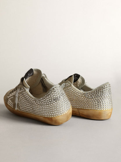Golden Goose Womens Super-Star In Aged White Nubuck With Swarovski Crystals Womens