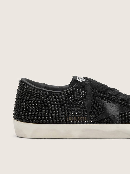 Golden Goose Super-Star In Black Suede With Swarovski Crystals And Black Suede Star Womens
