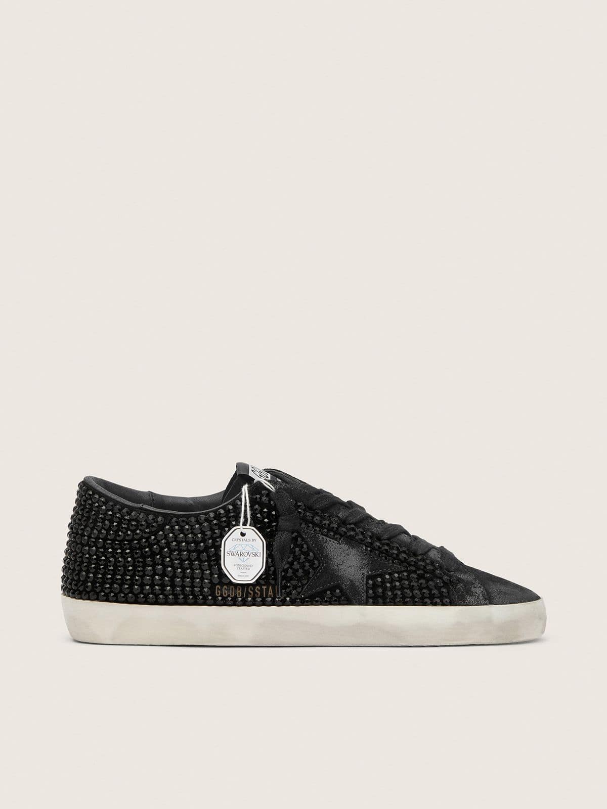 Golden Goose Super-Star In Black Suede With Swarovski Crystals And Black Suede Star Womens