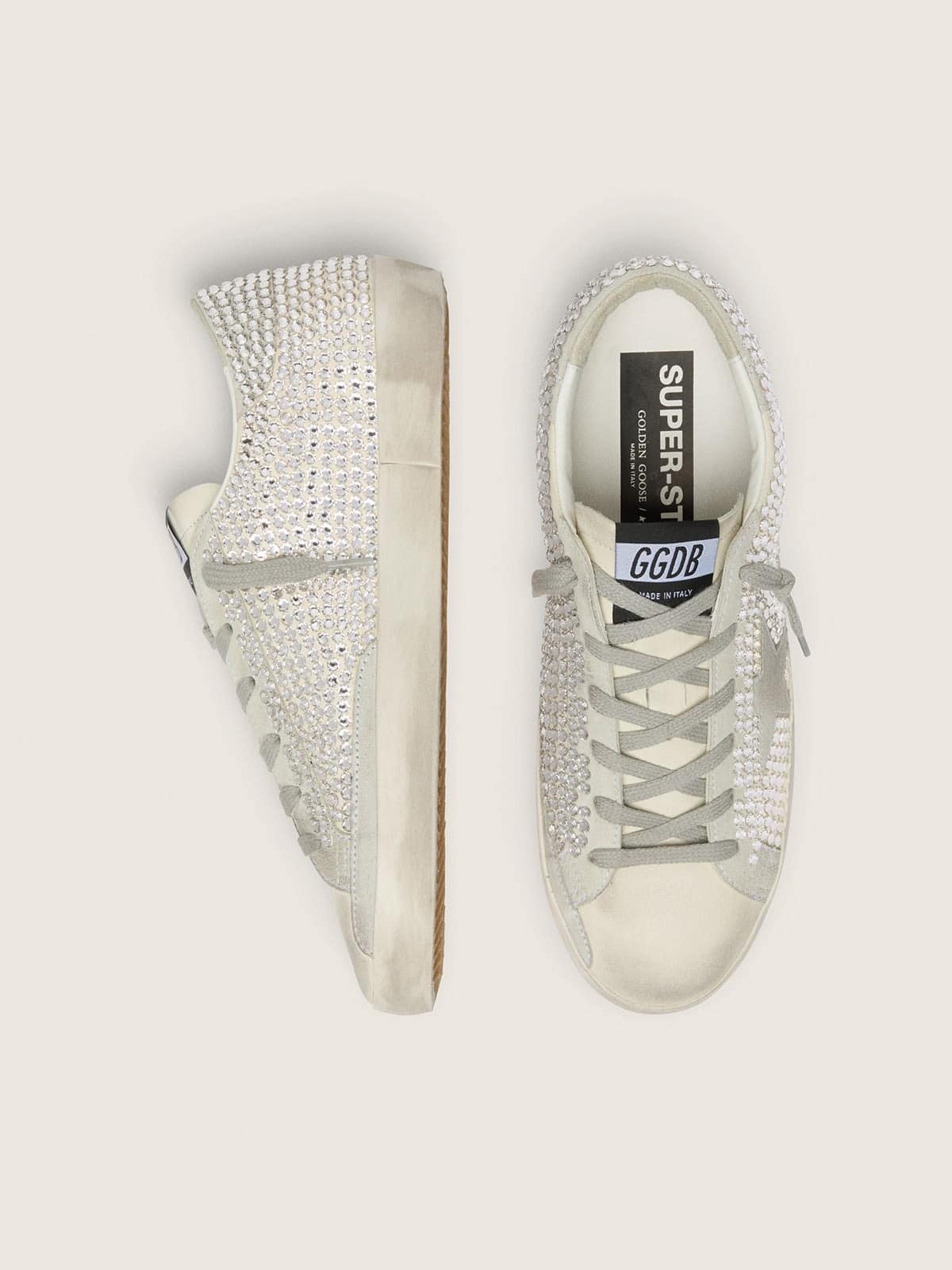 Golden Goose Super-Star In Nubuck With Swarovski Crystals And Ice-Gray Suede Star Womens