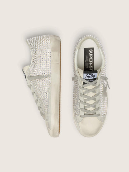 Golden Goose Super-Star In Nubuck With Swarovski Crystals And Ice-Gray Suede Star Womens