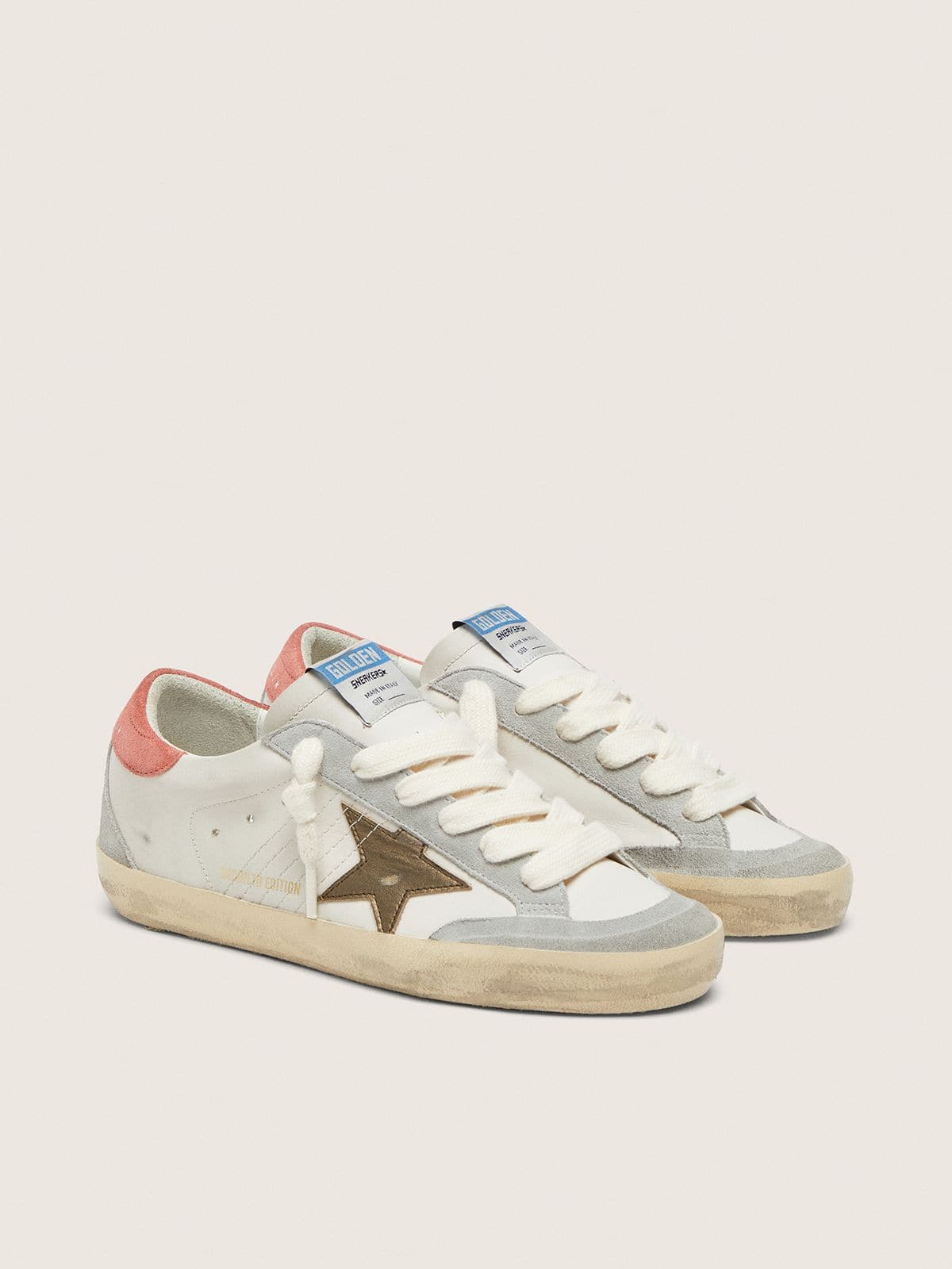 Golden Goose Womens Super-Star Ltd In White Leather With Metallic Bronze Star Womens