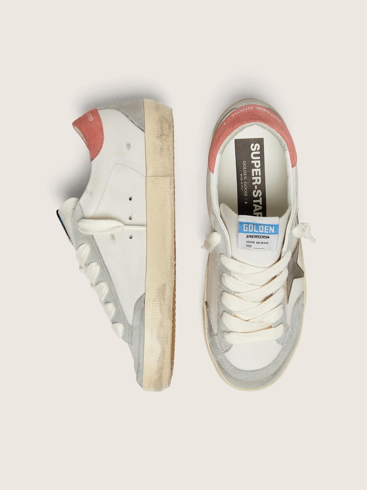 Golden Goose Womens Super-Star Ltd In White Leather With Metallic Bronze Star Womens