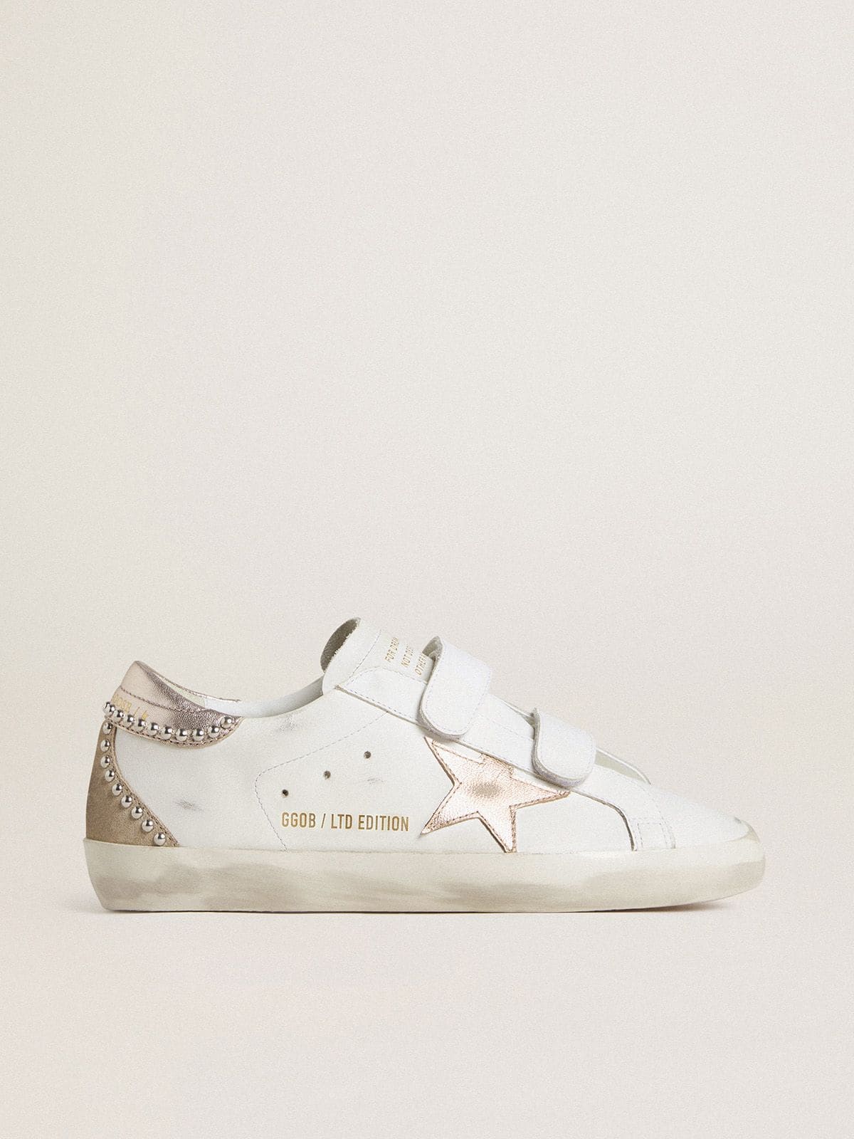 Golden Goose Womens Old School Ltd With Rose Gold Metallic Leather Star And Heel Tab Womens