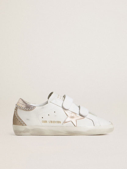 Golden Goose Womens Old School Ltd With Rose Gold Metallic Leather Star And Heel Tab Womens