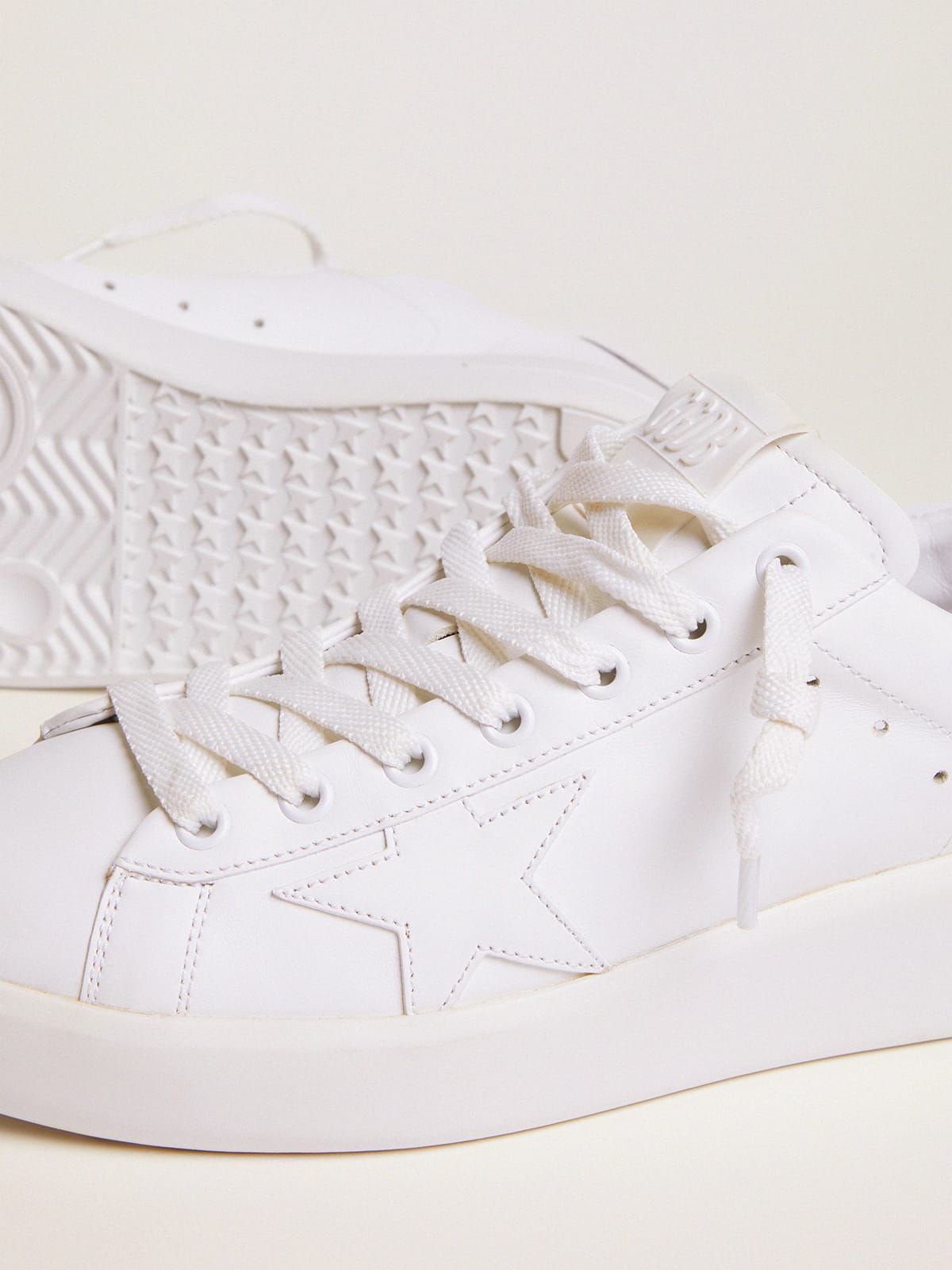 Golden Goose Womens Purestar Sneakers With Glittery Silver Heel Tab Womens