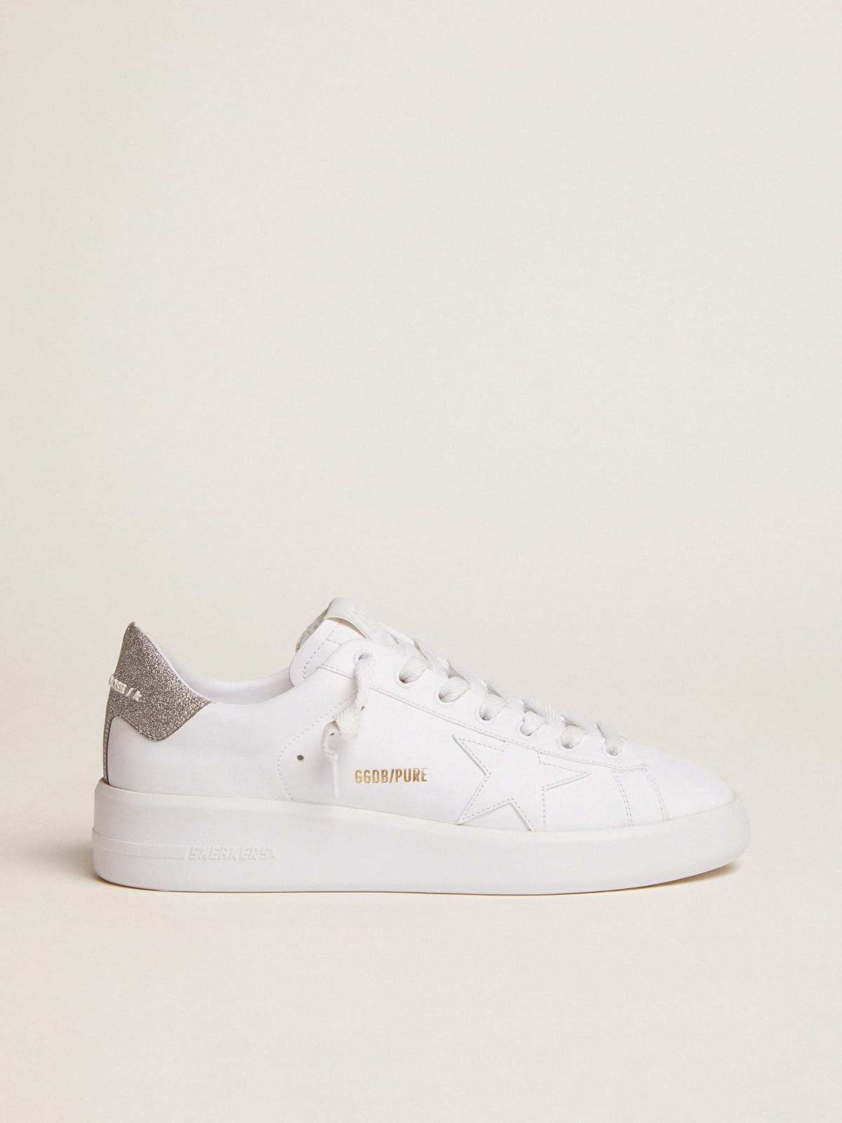 Golden Goose Womens Purestar Sneakers With Glittery Silver Heel Tab Womens