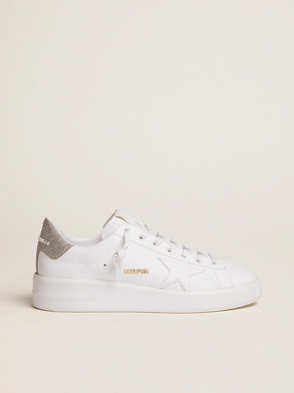 Golden Goose Womens Purestar Sneakers With Glittery Silver Heel Tab Womens