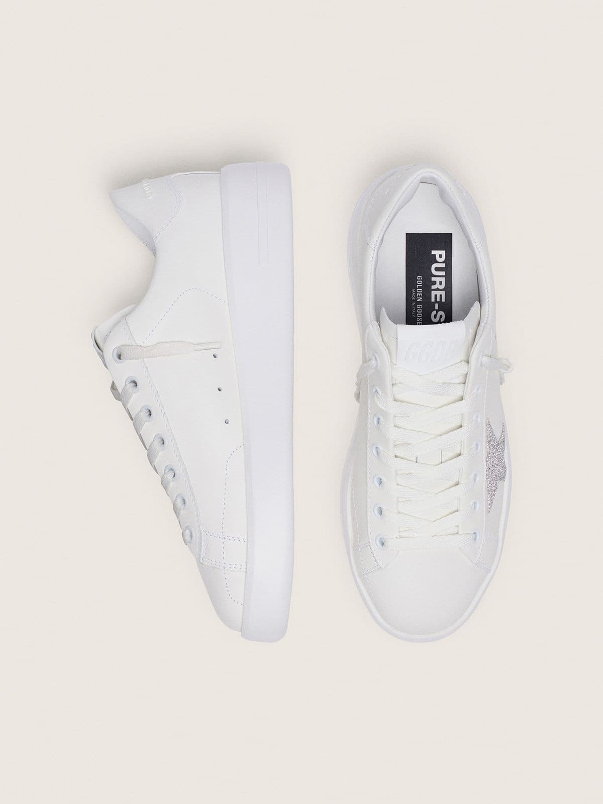 Golden Goose Womens Purestar In White Leather With Silver Swarovski Crystal Star Womens