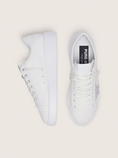 Golden Goose Womens Purestar In White Leather With Silver Swarovski Crystal Star Womens