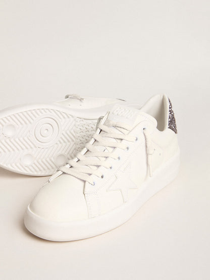 Golden Goose Womens Purestar With White Leather Star And Anthracite Glitter Heel Tab Womens